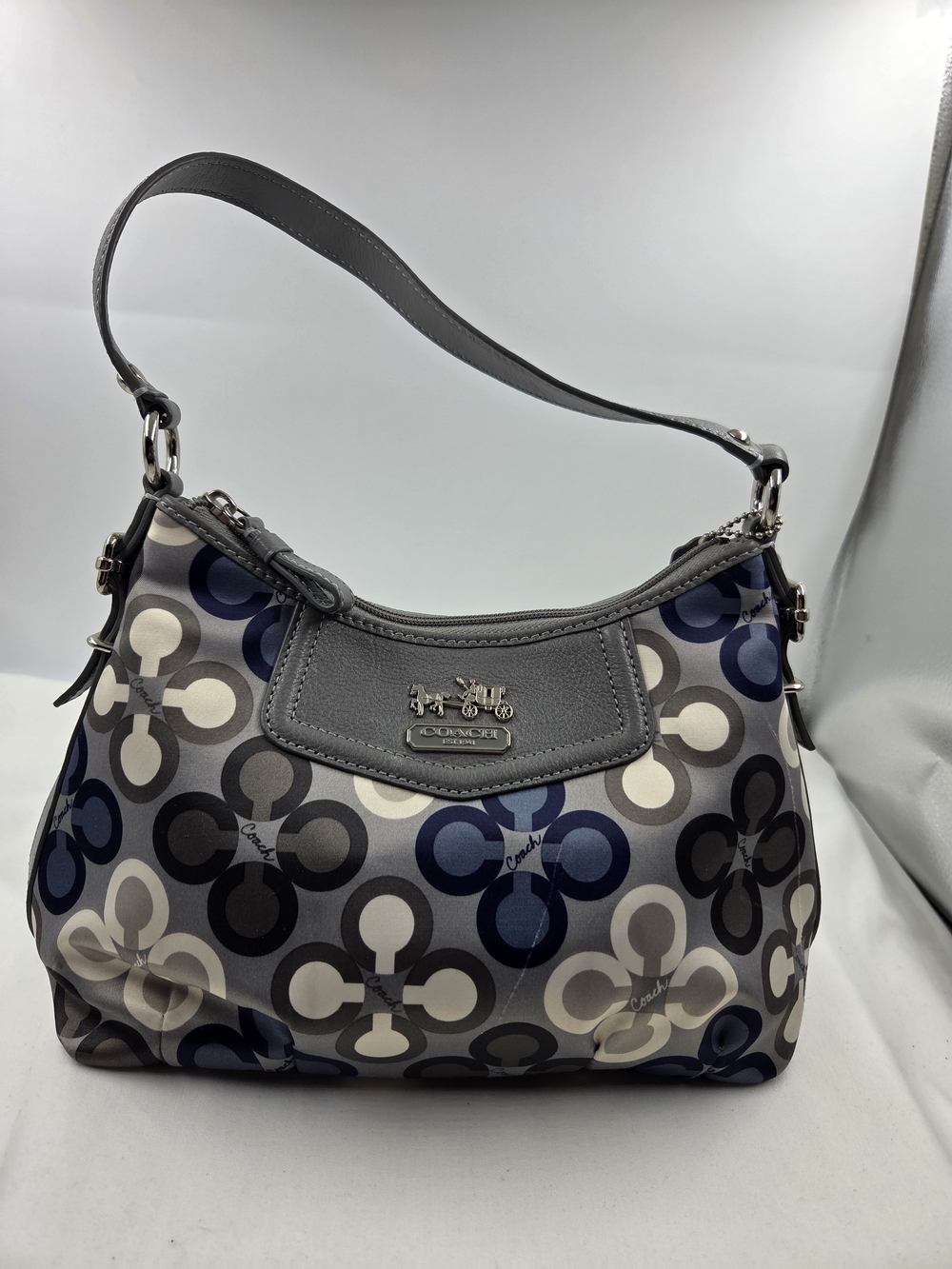 Y2K Vintage Coach Satin Clover Mini Blue & Silver Shoulder Bag